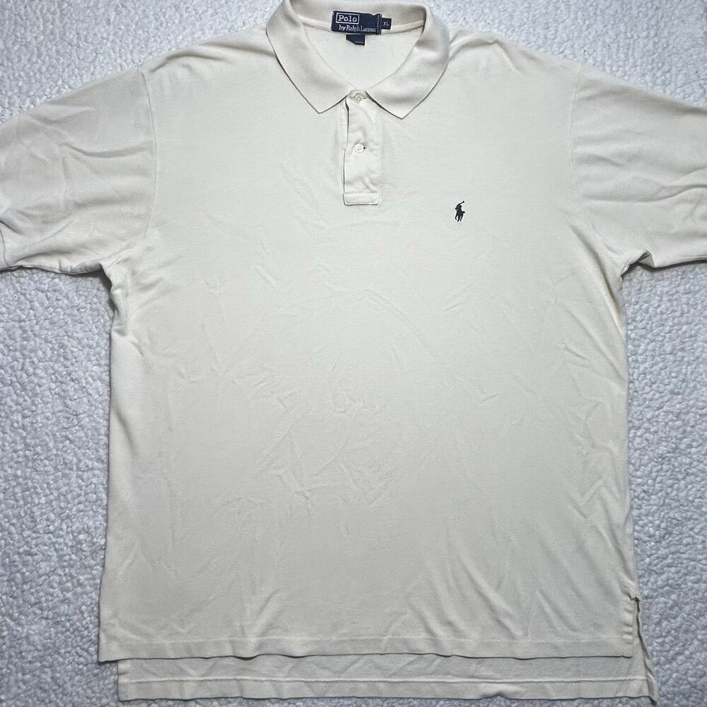 Polo Ralph Lauren Men Shirt Size XL Cream Ivory Cotton Short Sleeve Polo Top